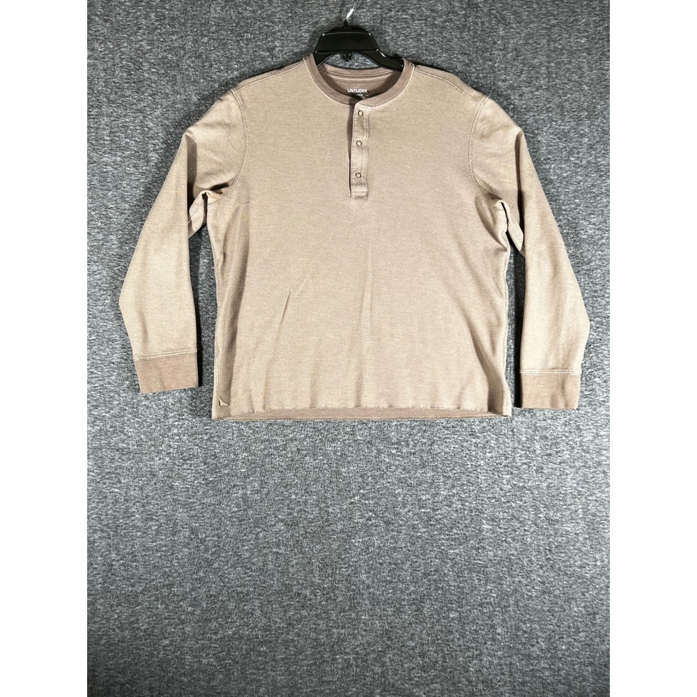 UNTUCKit Mens Long Sleeve Henley Shirt Taupe Brown Cotton Modal Blend Large